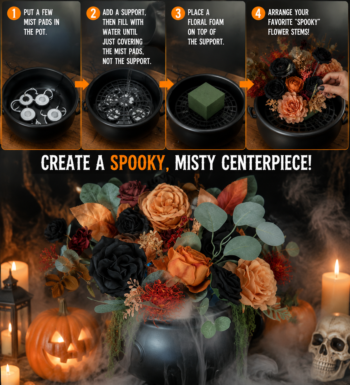 DIY Halloween Fog Flower Arrangement Kit