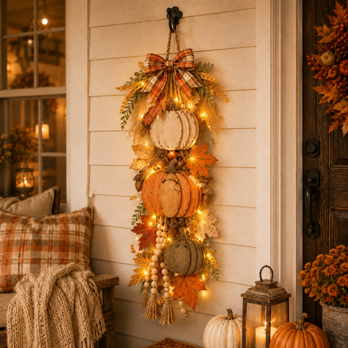 Rustic LED Pumpkin Door Hanging