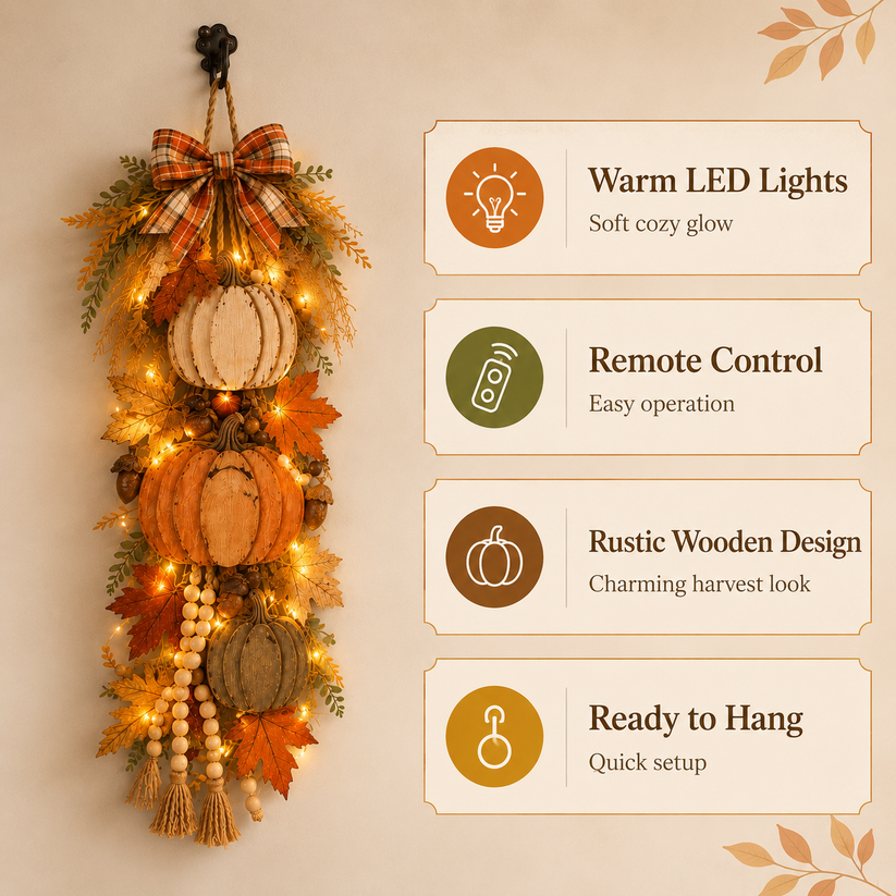 Rustic LED Pumpkin Door Hanging