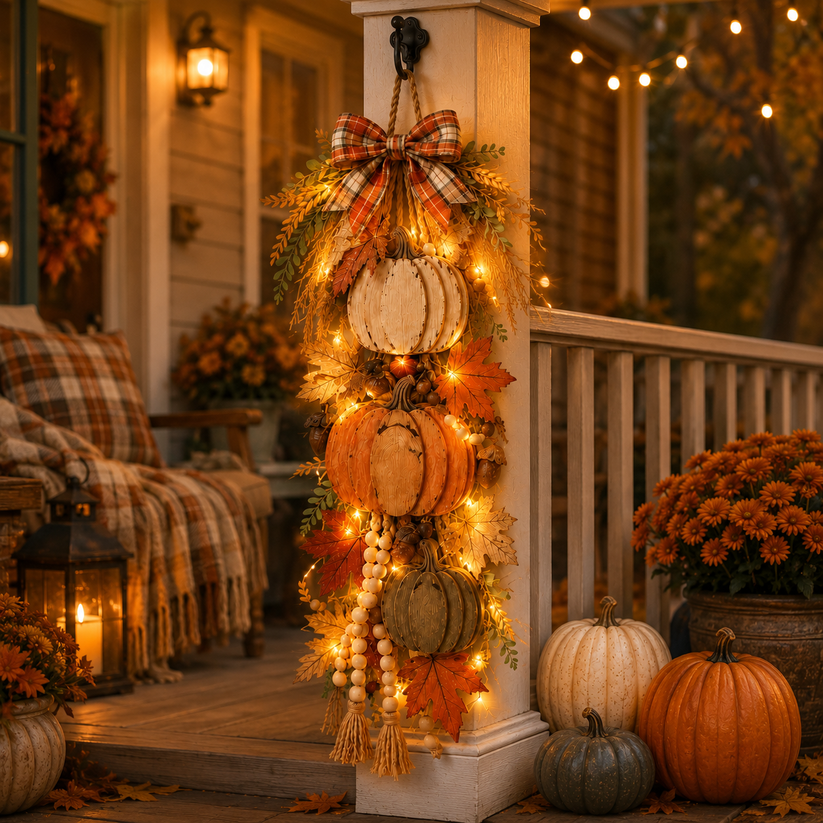 Rustic LED Pumpkin Door Hanging