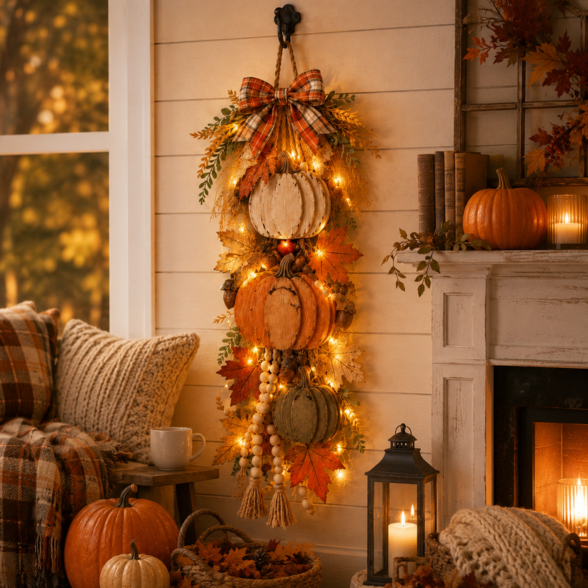 Rustic LED Pumpkin Door Hanging