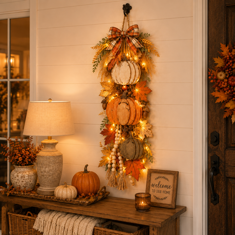Rustic LED Pumpkin Door Hanging