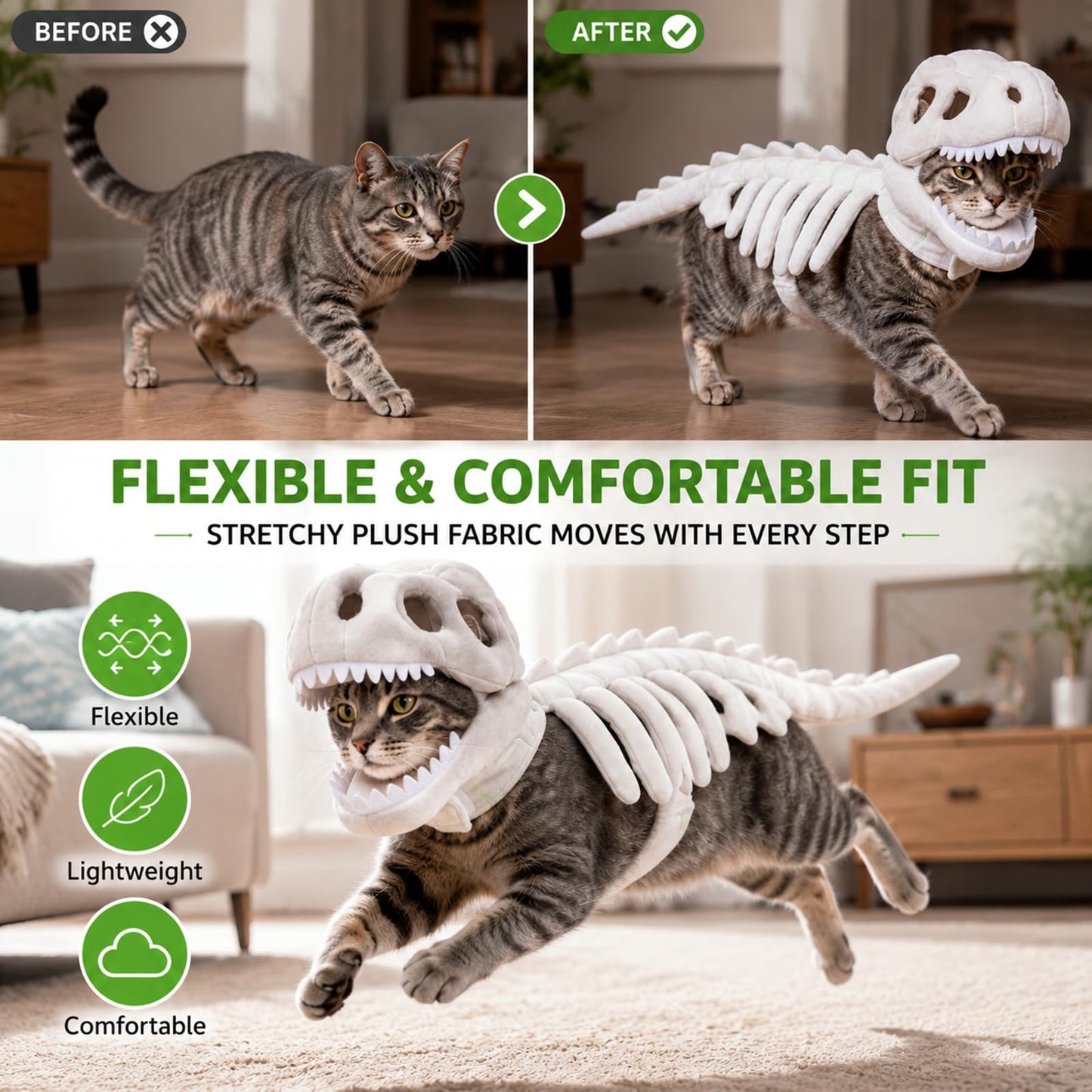 Glow-in-the-Dark 3D Skeleton Dinosaur Pet Costume