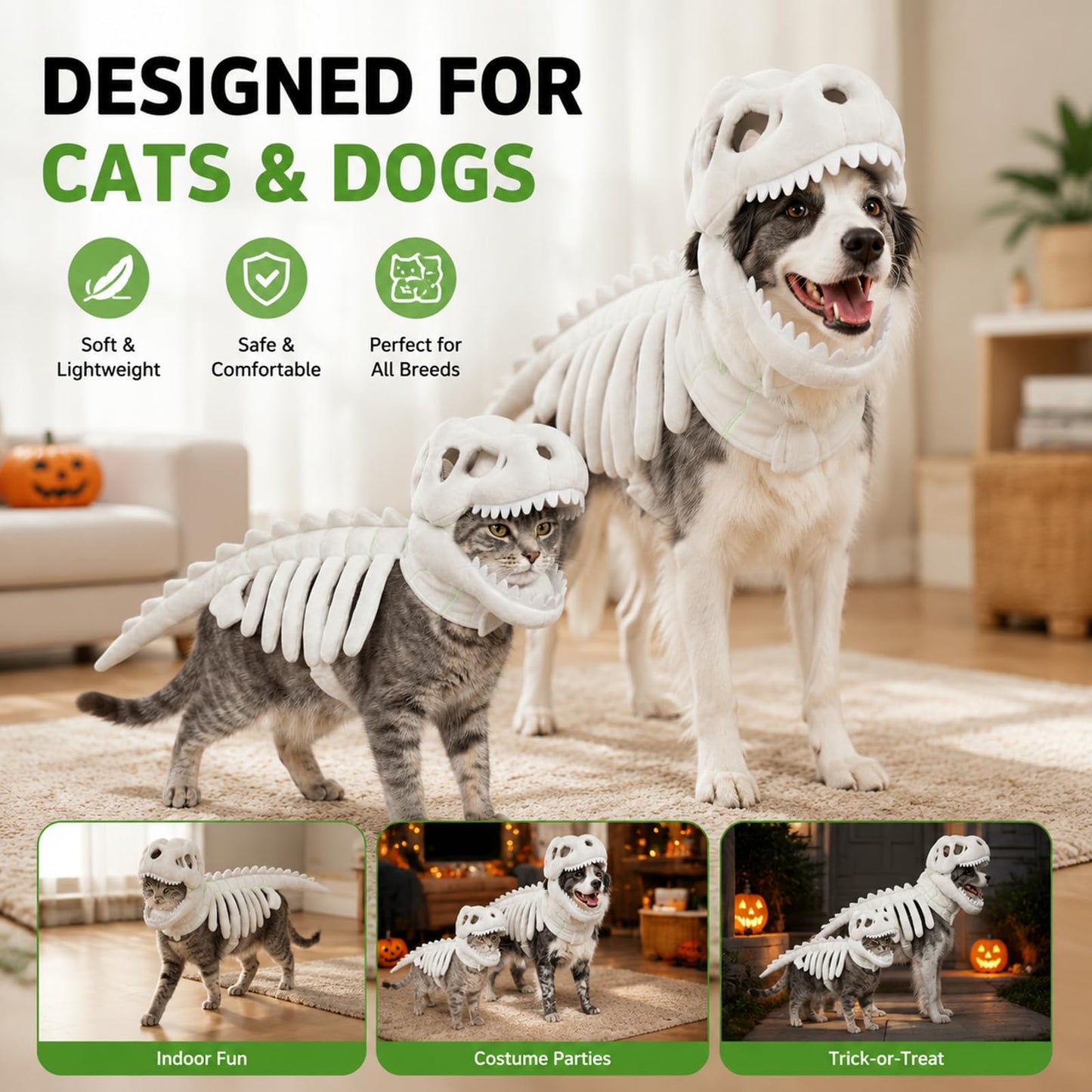 Glow-in-the-Dark 3D Skeleton Dinosaur Pet Costume
