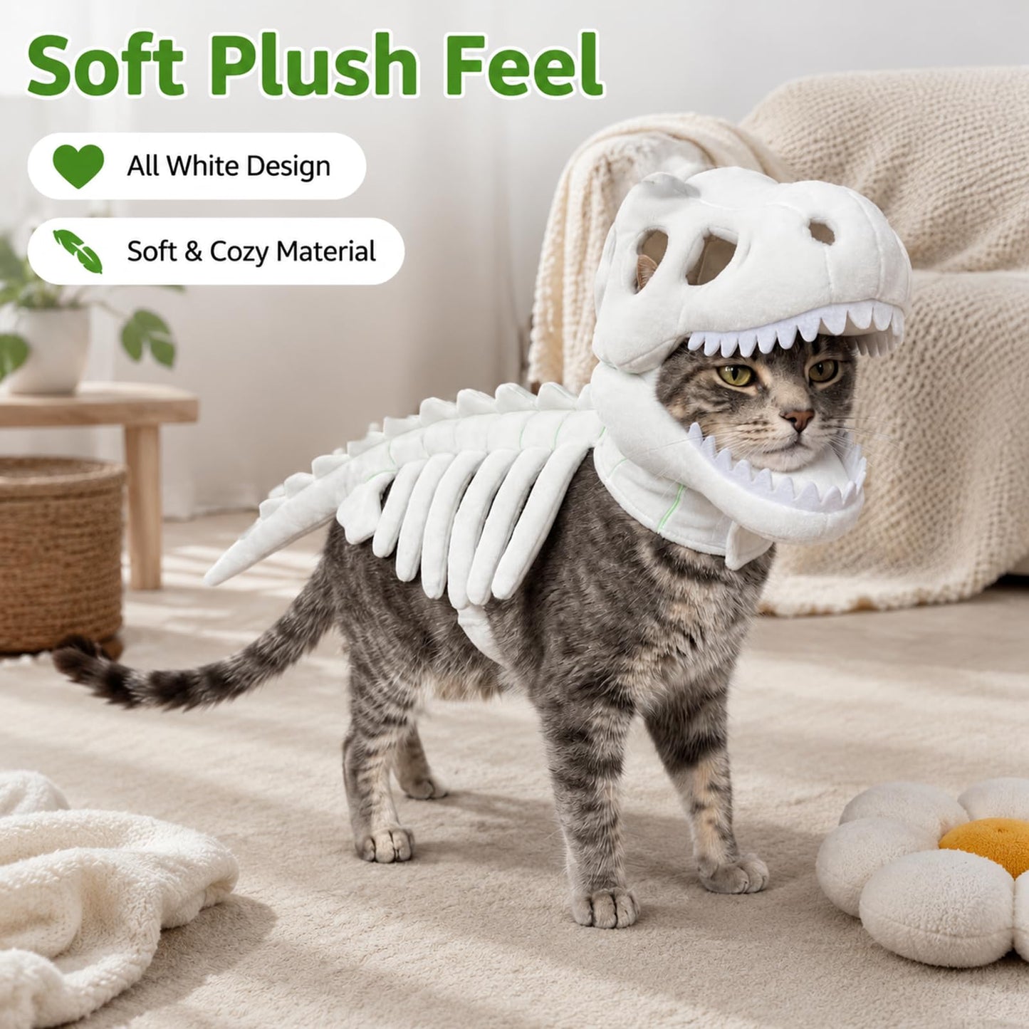 Glow-in-the-Dark 3D Skeleton Dinosaur Pet Costume